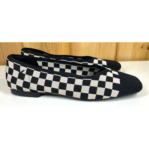 Vivaia Shoes EU 40 US 9 B Margot 2.0 V Cut Square Toe in Checker Flats NWOB